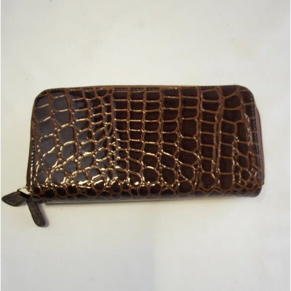 Beverly Hills Polo Club Wallet Snake Skin Leather Brown Zip Around - Picture 2 of 7